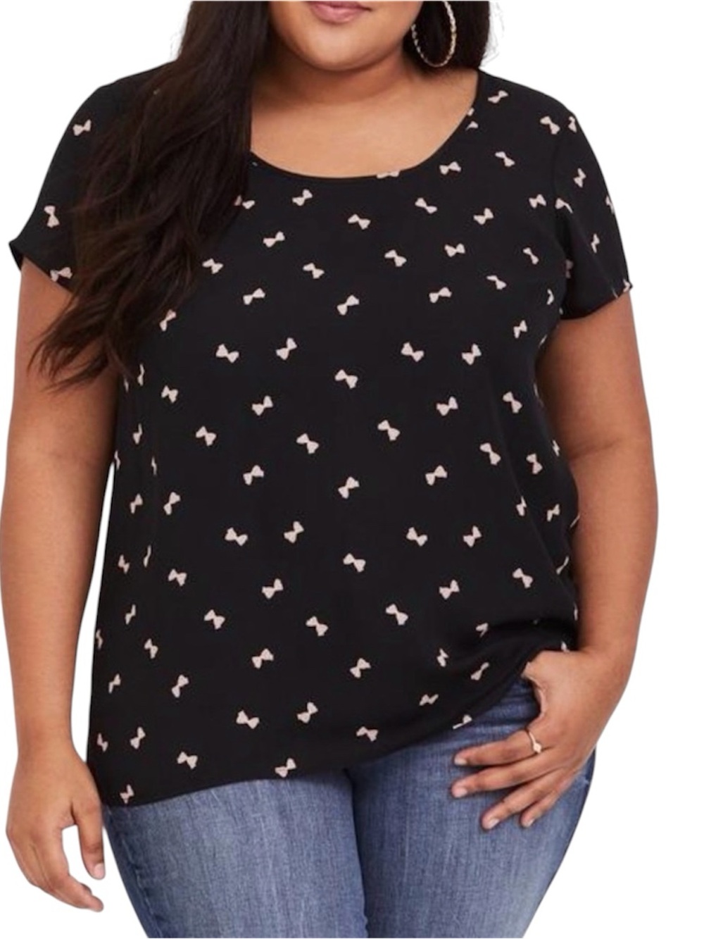 Torrid Black Short Sleeve Bow Print Georgette Top